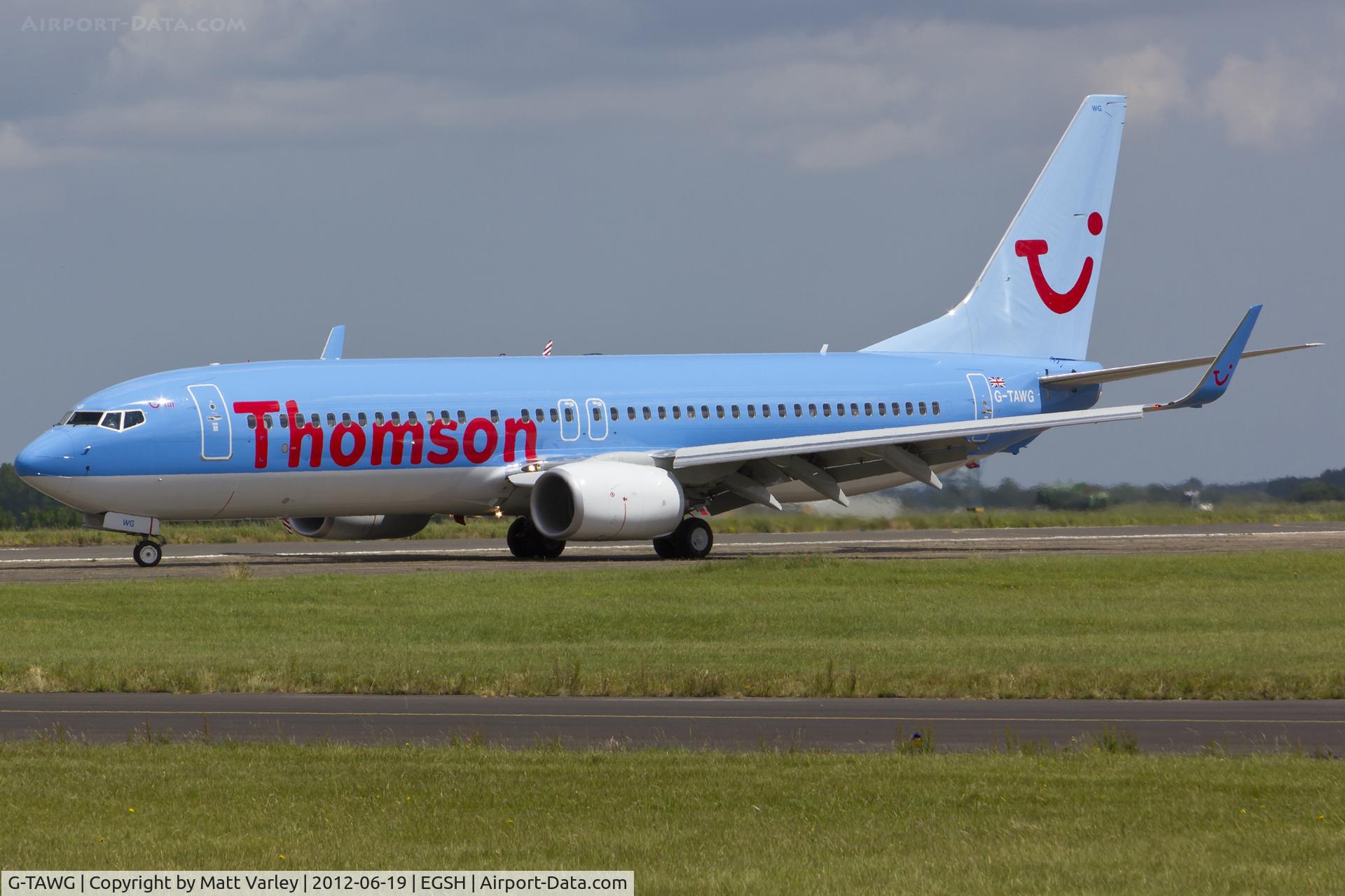 G-TAWG, 2012 Boeing 737-8K5 C/N 37266, Arriving at EGSH.