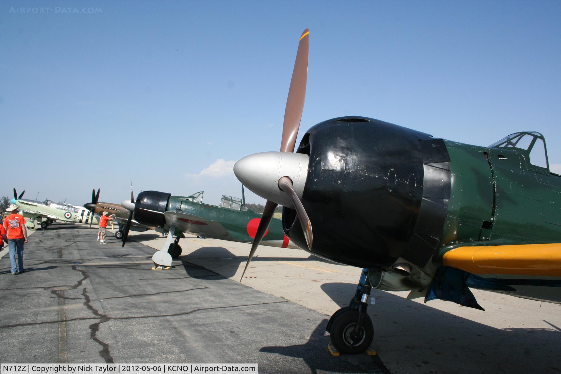 N712Z, 1942 Mitsubishi A6M3 Reisen (Zero) C/N 3869, Parked with N553TT and N749DP and N514WB at the Chino Air Show