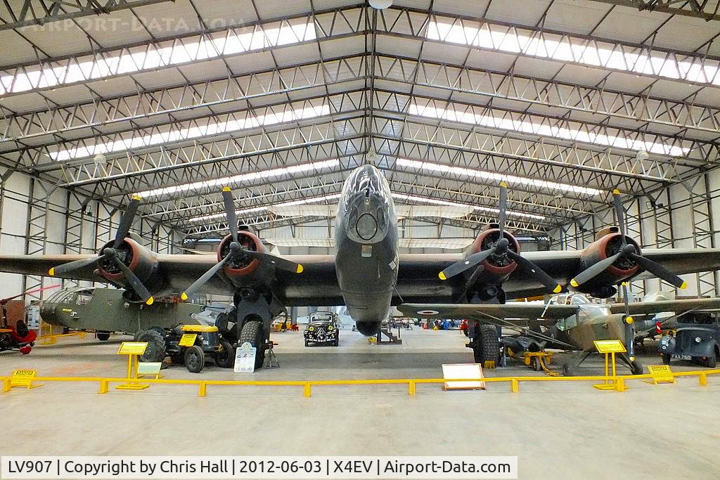 LV907, Handley Page HP-59 Halifax III C/N HR792, The Museum's Halifax reconstruction is based on a section of the fuselage of Halifax II, HR792, which carried out an emergency landing on the Isle of Lewis in 1945. A crofter, Mr McKenzie, purchased the fuselage section for use as a hencoop