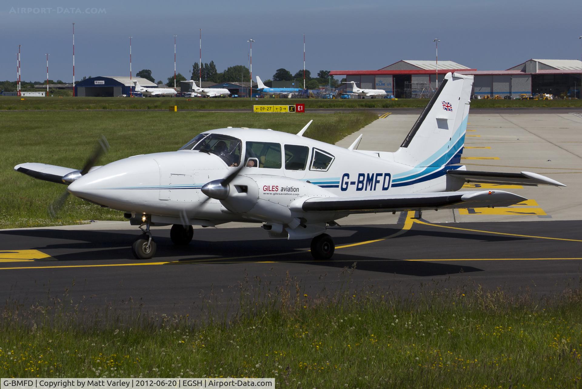 G-BMFD, 1979 Piper PA-23-250 Aztec F C/N 27-7954080, Departing SaxonAir.