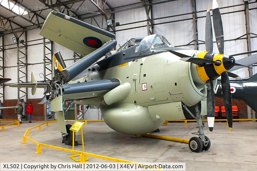 XL502, 1961 Fairey Gannet AEW.3 C/N F9461, The Museum's aircraft, previously at Sandtoft, Lincolnshire, was the last Gannet in service with No 849 Squadron and the last Gannet to display at air shows