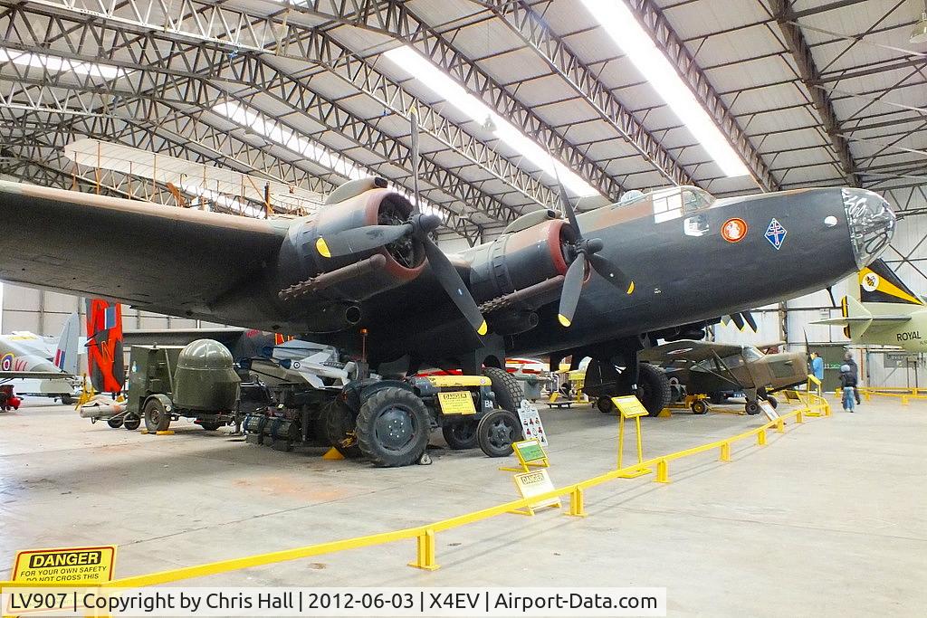 LV907, Handley Page HP-59 Halifax III C/N HR792, The Museum’s Halifax reconstruction is based on a section of the fuselage of Halifax II, HR792, which carried out an emergency landing on the Isle of Lewis in 1945. The wings came from Hastings, TG536