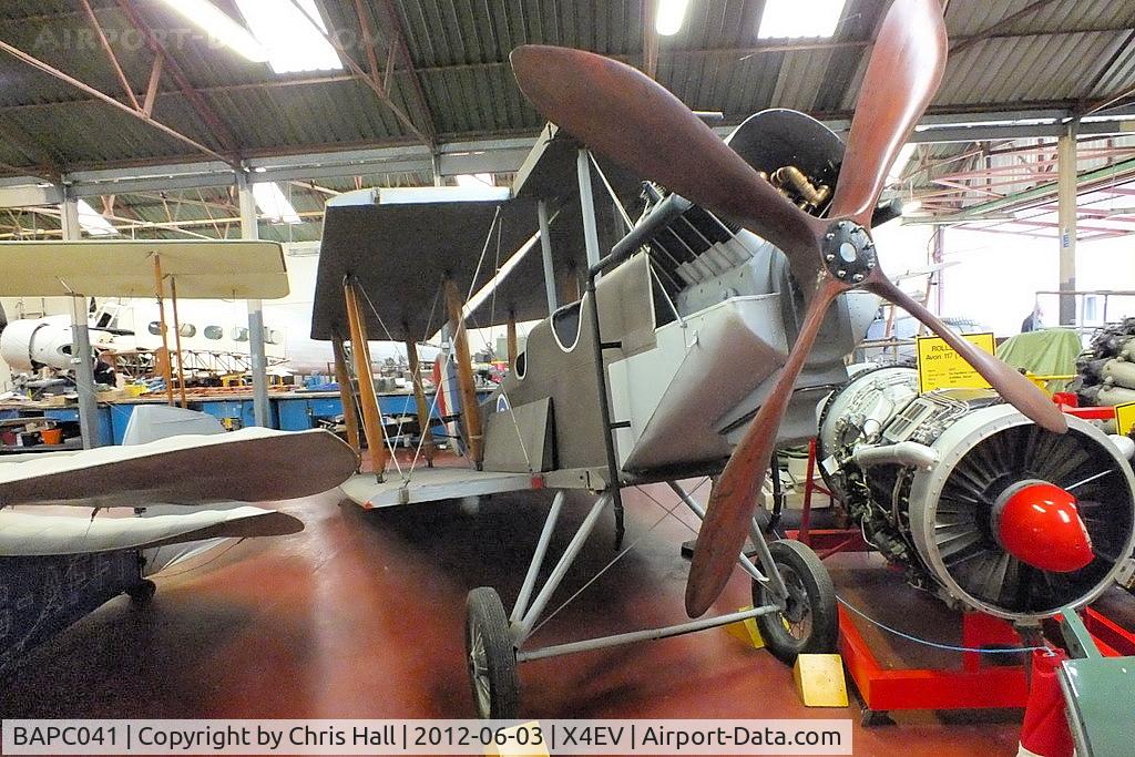 BAPC041, 1962 Royal Aircraft Factory BE-2c Replica C/N BAPC.41, Royal Aircraft Factory BE2c, The Yorkshire Air Museum's replica was built by the apprentices at RAF Halton and was used by the Royal Air Force as a display aircraft for many years.