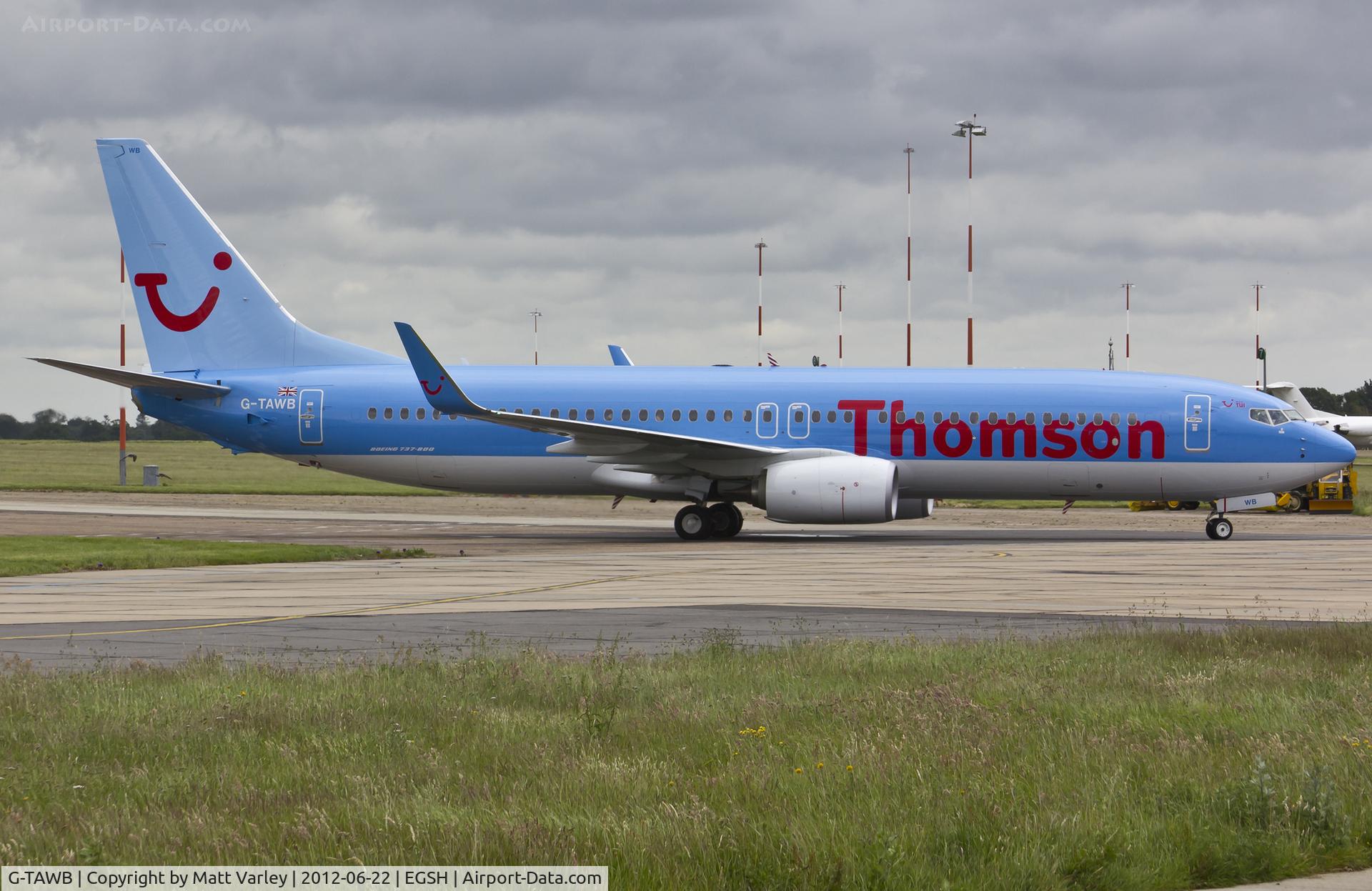 G-TAWB, 2012 Boeing 737-8K5 C/N 37242, Arriving at the NWI terminal.