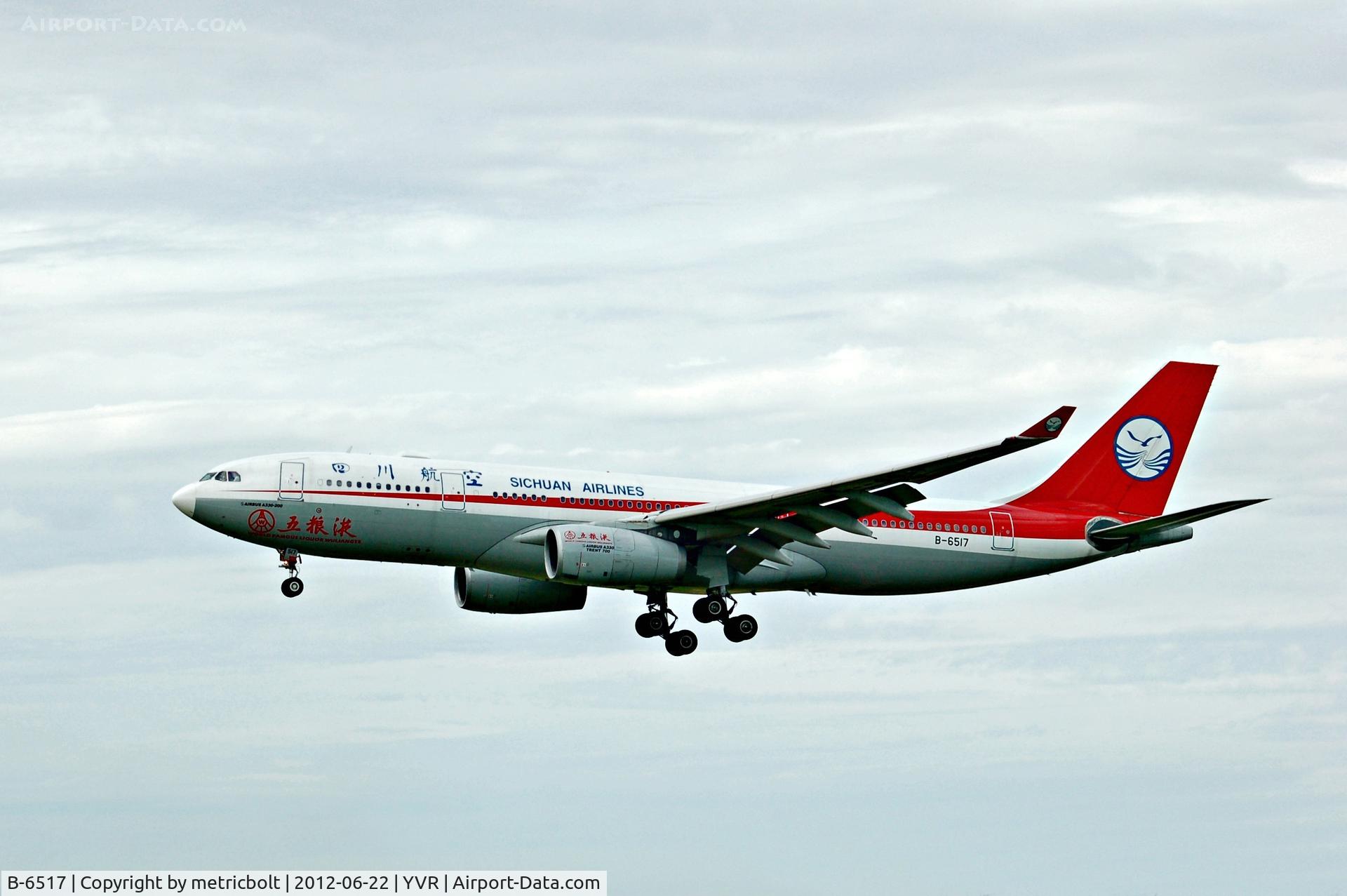 B-6517, 2010 Airbus A330-243 C/N 1138, Flt 3U8579...Sichuan Airlines inaugural flight to YVR,June 22,2012