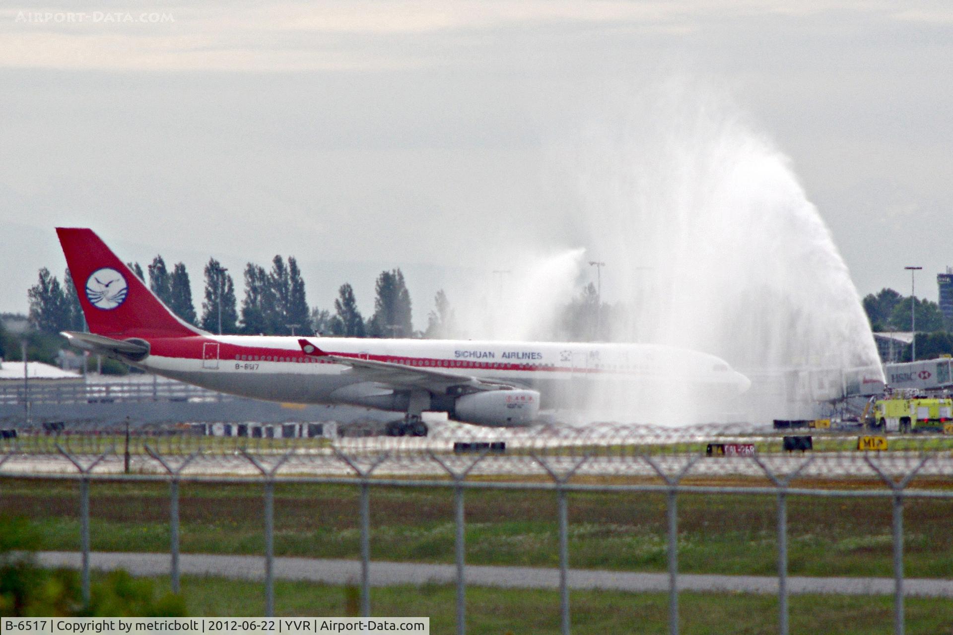 B-6517, 2010 Airbus A330-243 C/N 1138, YVR welcomes Sichuan Airlines inaugural flight to Vancouver, June 22,2012