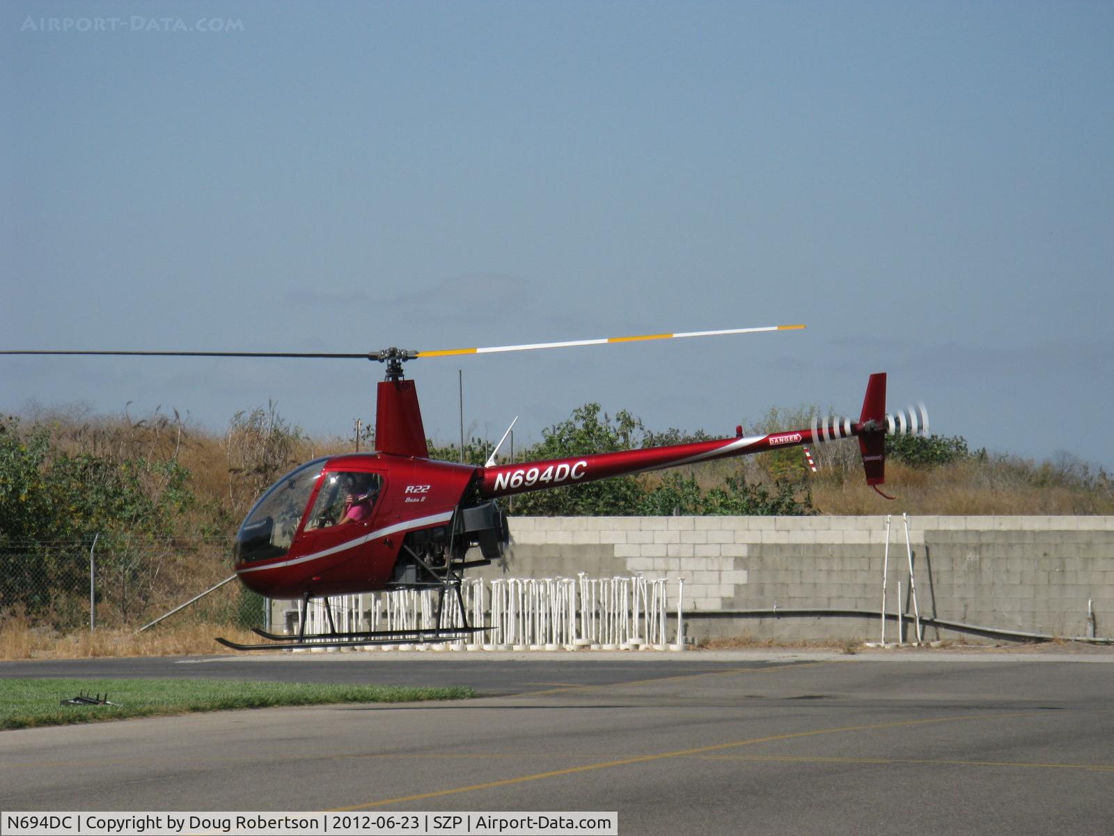 N694DC, 2004 Robinson R22 Beta C/N 3573, 2004 Robinson R22 BETA II, Lycoming O-360 derated to 131 Hp, liftoff after engine warmup