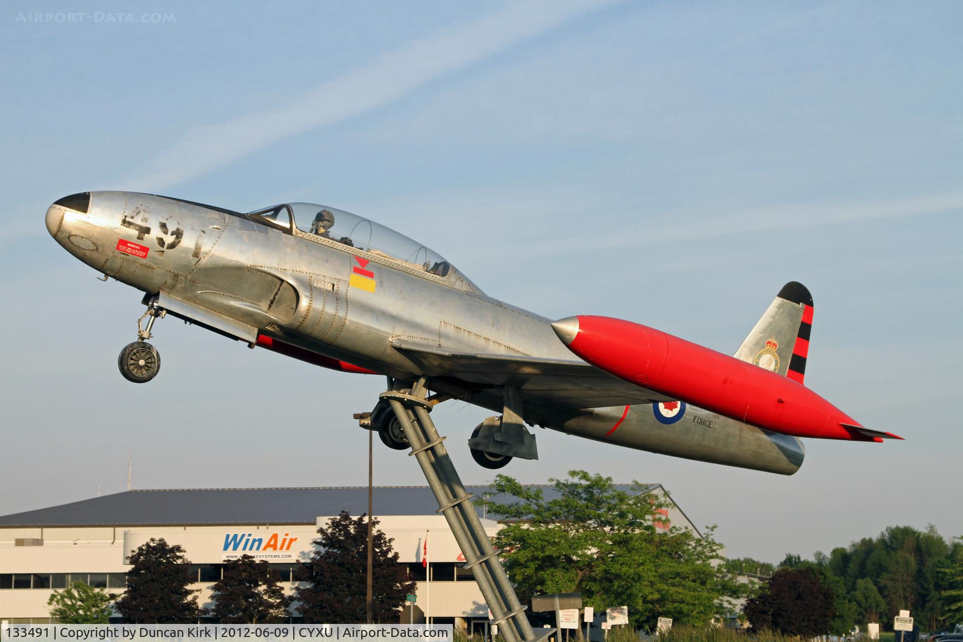133491, Canadair CT-133 Silver Star C/N T33-491, Mounted next to to the London Airport terminal