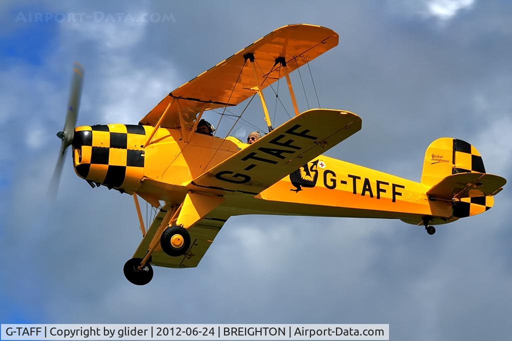 G-TAFF, 1957 CASA 1-131E Jungmann C/N 1129, Off into a blustery westerly!!!