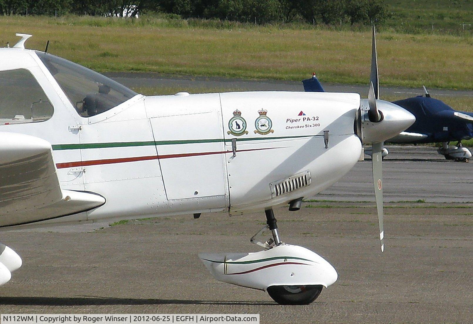 N112WM, 1971 Piper PA-32-300 Cherokee Six Cherokee Six C/N 32-7140001, Visiting Cherokee Six 300. 112 and 213 Squadron RAF crests on the engine cowling.
