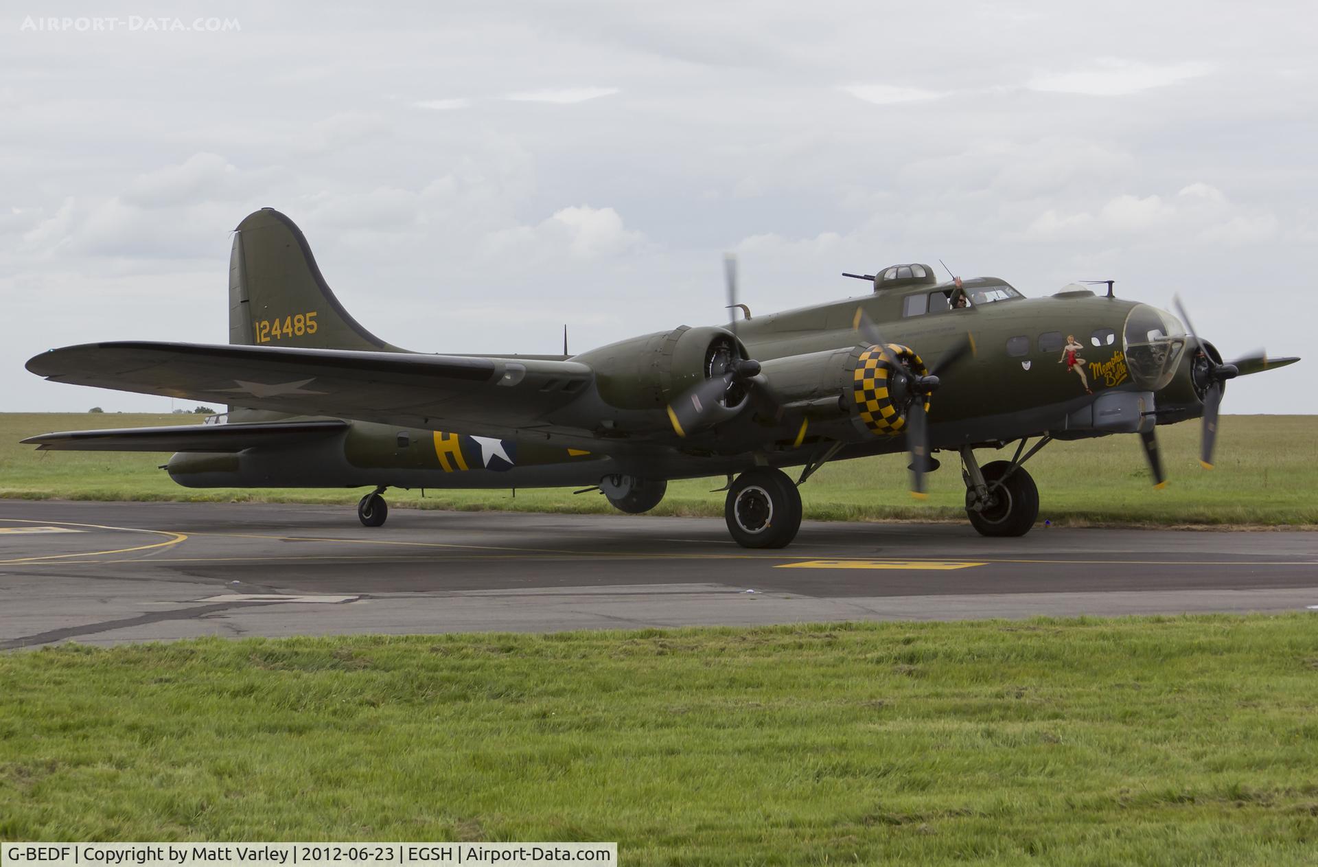 G-BEDF, 1944 Boeing B-17G Flying Fortress C/N 8693, Arriving at EGSH.