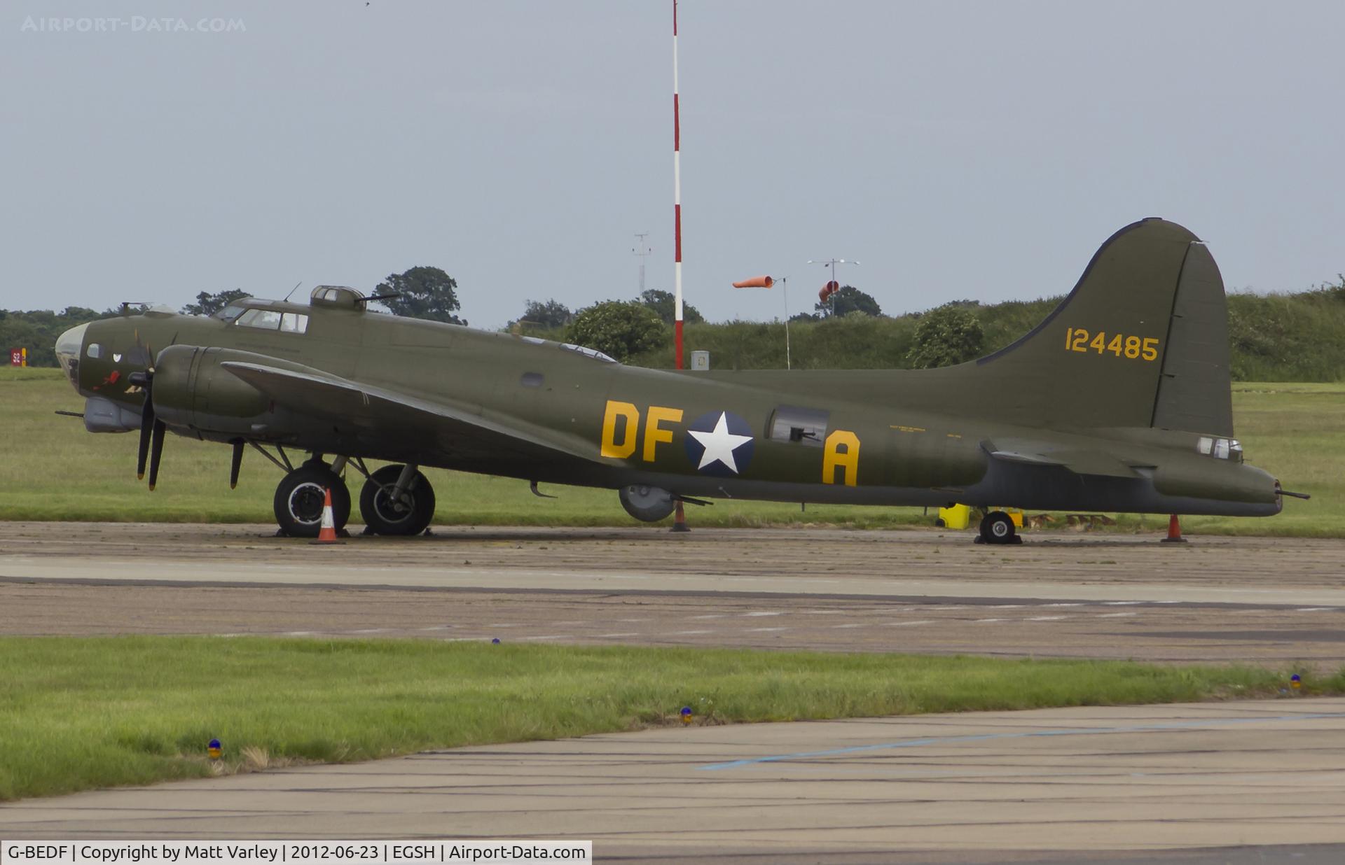G-BEDF, 1944 Boeing B-17G Flying Fortress C/N 8693, Sat on stand 7 at EGSH.