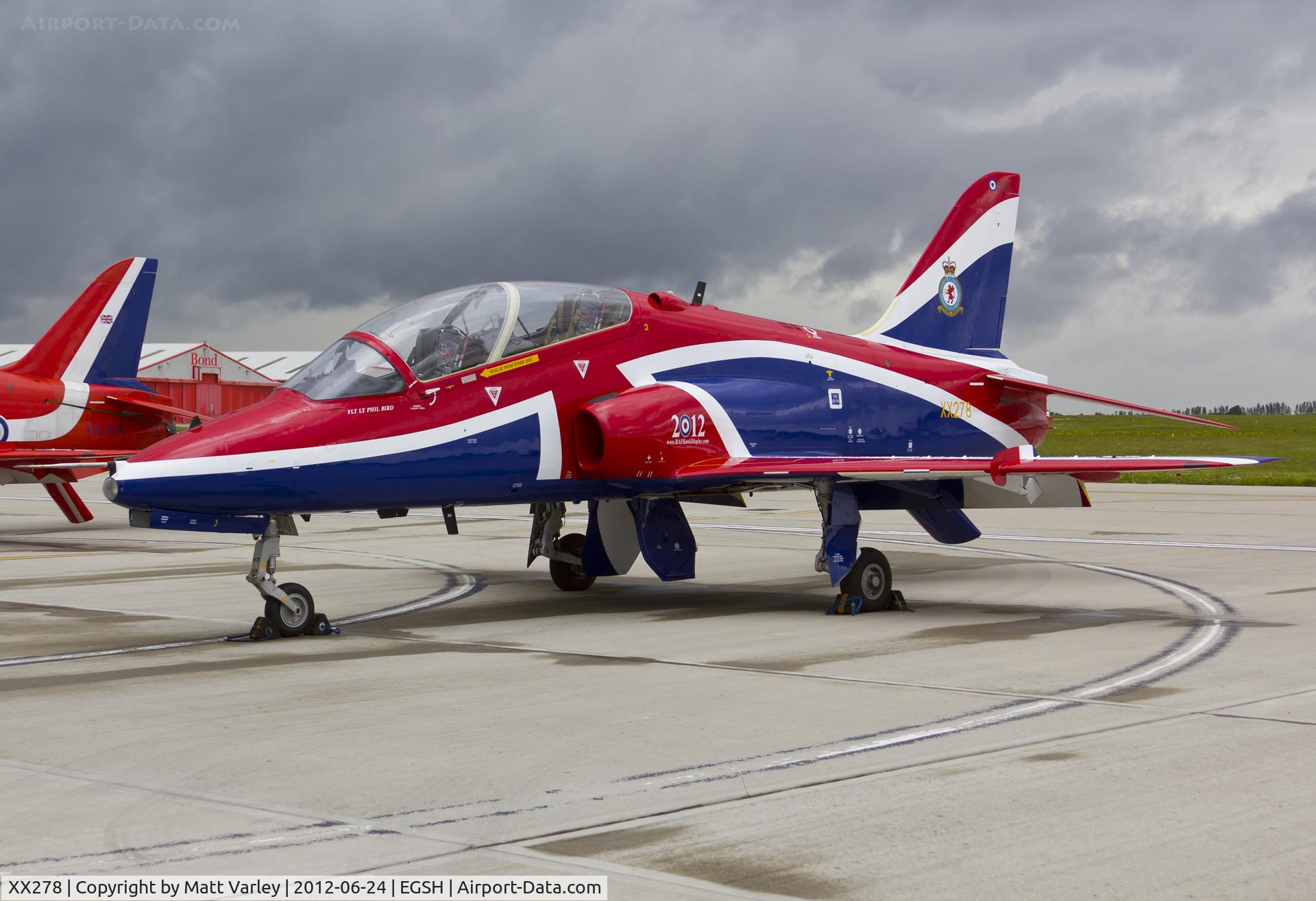 XX278, 1978 Hawker Siddeley Hawk T.1A C/N 103/312103, Sat on stand at SaxonAir before her display at Lowestoft.