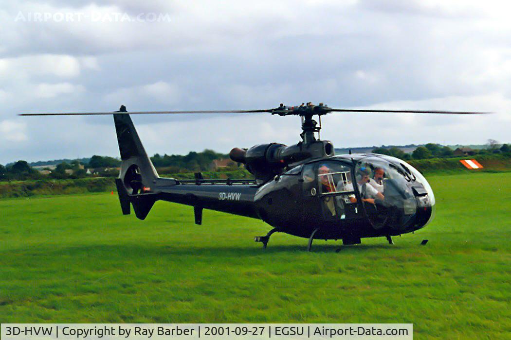 3D-HVW, 1982 Westland SA-341D Gazelle HT3 C/N WA1906, Aerospatiale SA.341D Gazelle HT3 [1906] Duxford~G 27/09/2001. Became G-BZDW for a second time and damaged beyond repair 26-11-2002. Cancelled 05-09-2003. Taken from a photo.