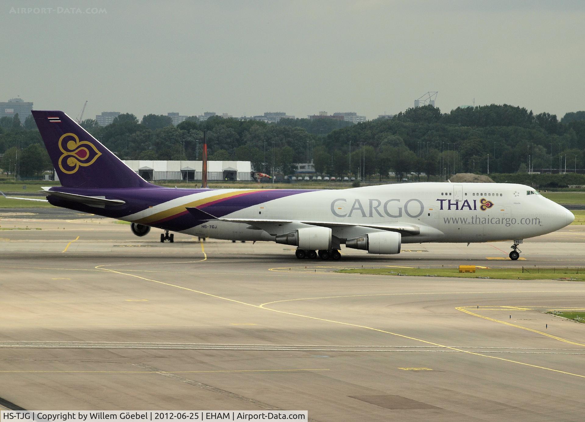 HS-TJG, 1997 Boeing 777-2D7 C/N 27732, Taxi to the Cargo gate of Schiphol Airport