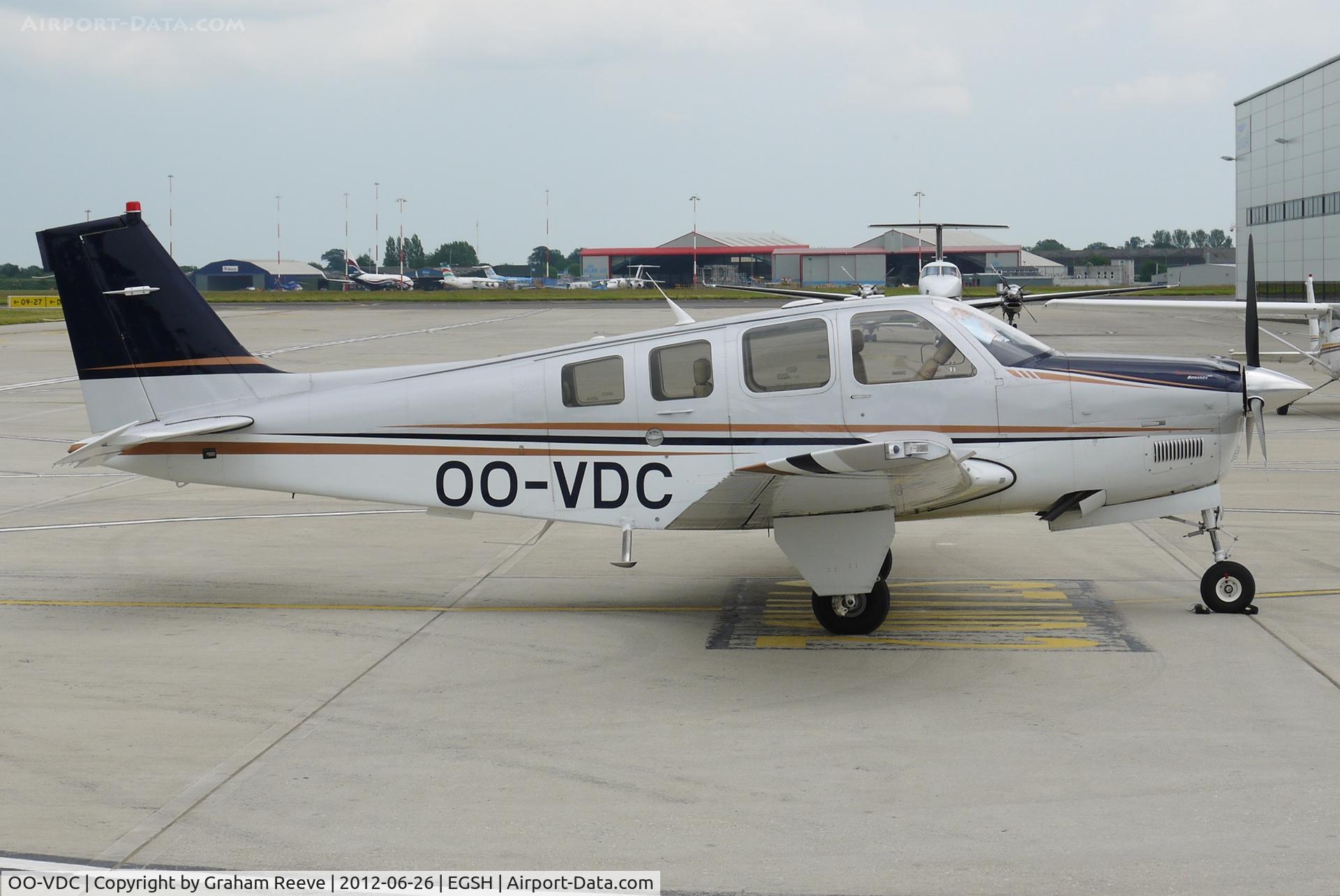 OO-VDC, Hawker Beechcraft Corp G36 Bonanza C/N E-3916, Parked at Norwich.