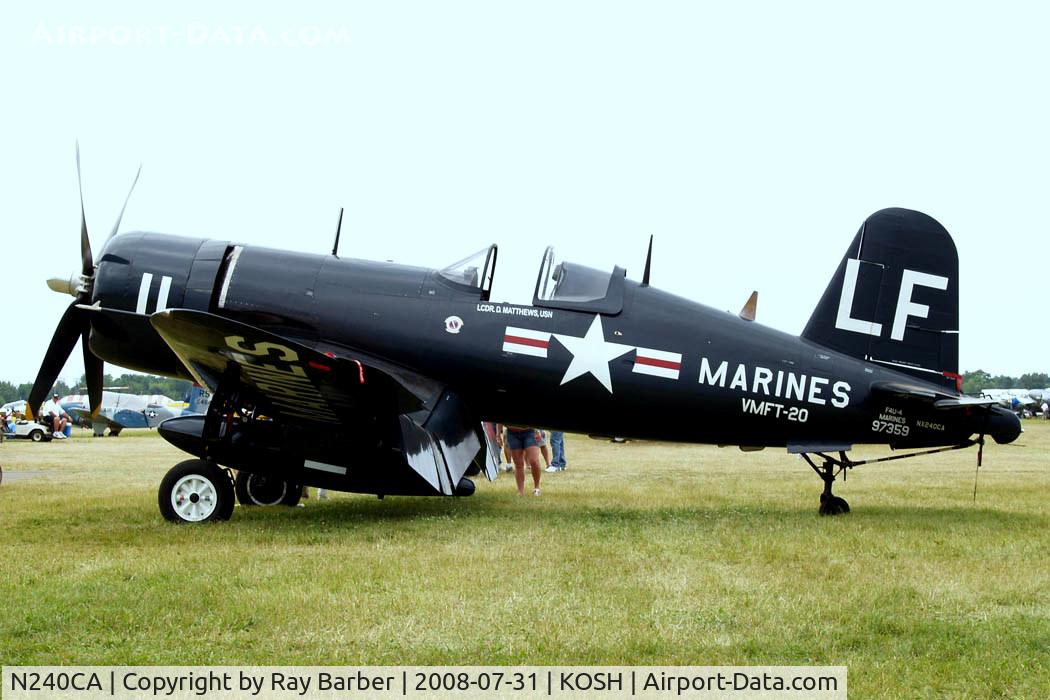 N240CA, 1945 Vought F4U-4 Corsair C/N 9513, Chance Vought F4U-4B Corsair [9513] Oshkosh-Wittman Regional~N 31/07/2008. Another Warbird visitor.