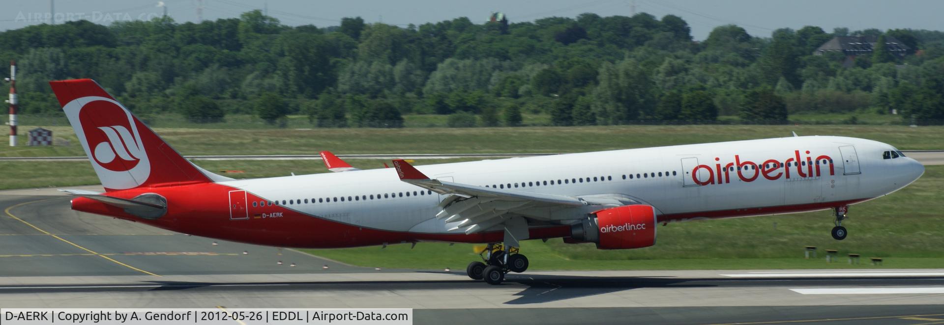 D-AERK, 1996 Airbus A330-322 C/N 120, Air Berlin, is just touching down at Düsseldorf Int´l (EDDL)