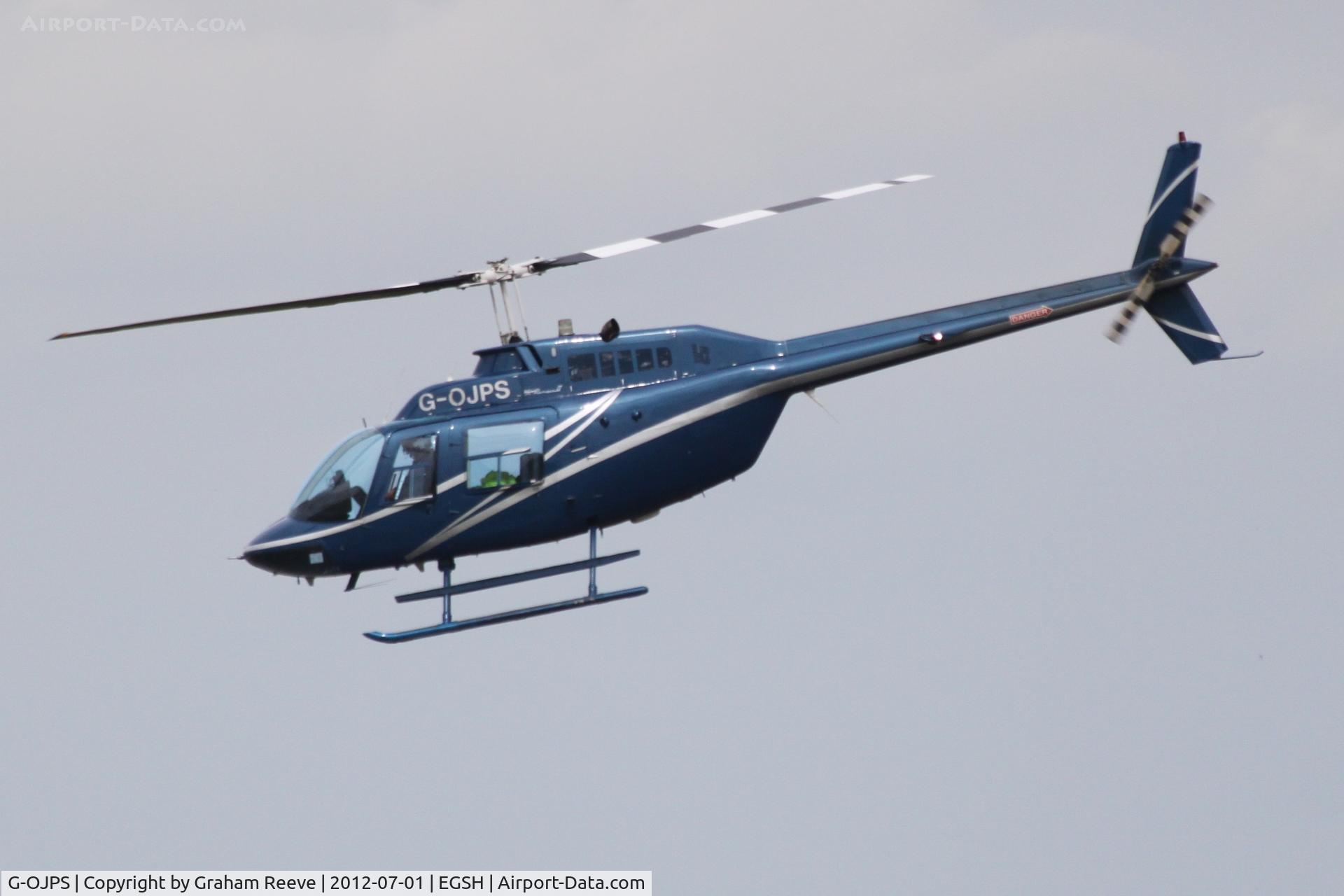 G-OJPS, 1974 Bell 206B JetRanger II C/N 1484, Departing from Norwich.