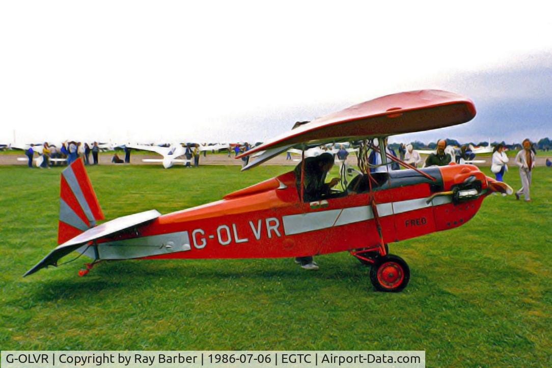 G-OLVR, 1983 Clutton-Tabenor Fred Series 2 C/N PFA 029-10321, Clutton FRED II [PFA 029-10321] Cranfield~G  06/07/1986. Seen here. Image from a slide.