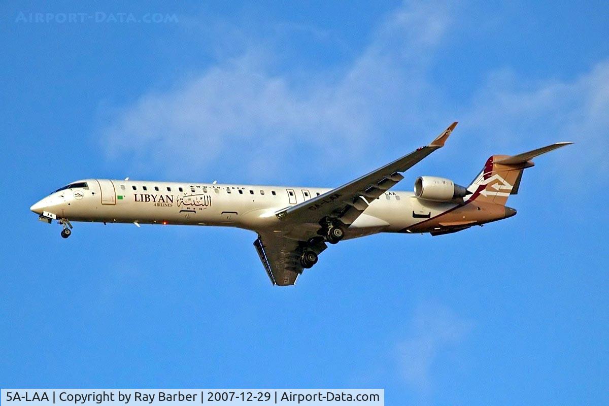 5A-LAA, 2007 Bombardier CRJ-900ER (CL-600-2D24) C/N 15120, Canadair CRJ-900 [15120] (Libyan Airlines) Home~G 29/12/2007. On approach 27R to Heathrow~G