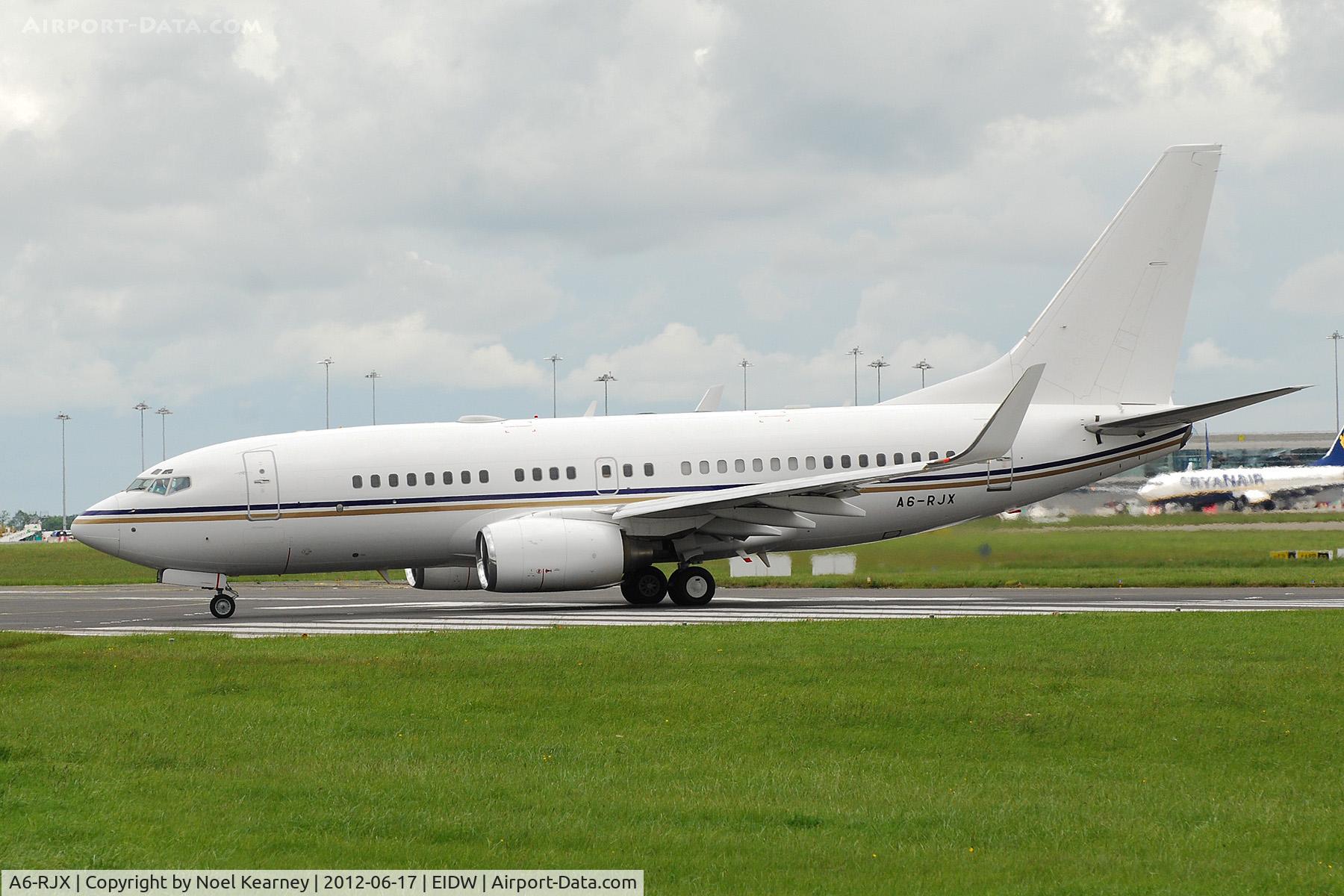 A6-RJX, 1999 Boeing 737-7AK BBJ C/N 29865, ROYAL JET BBJ - Departing off Rwy 28 at EIDW.