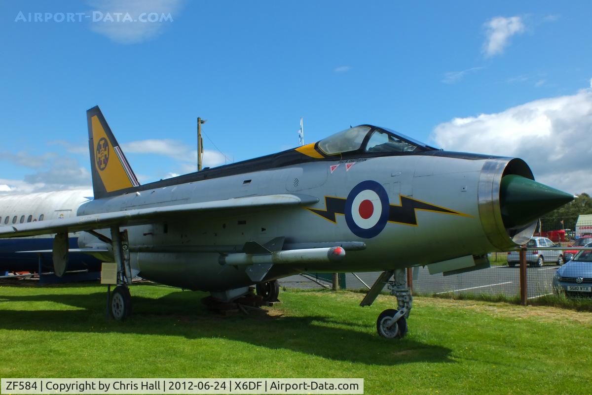 ZF584, 1986 English Electric Lightning F.53 C/N 95827, former RSAF Lightning which was bought back by BAe in 1986 as part of the Tornado deal. Presented to Ferranti in Edinburgh and served as a gate guard, when the site closed in 2005 it was donated to the Dumfries & Galloway Aviation Museum.