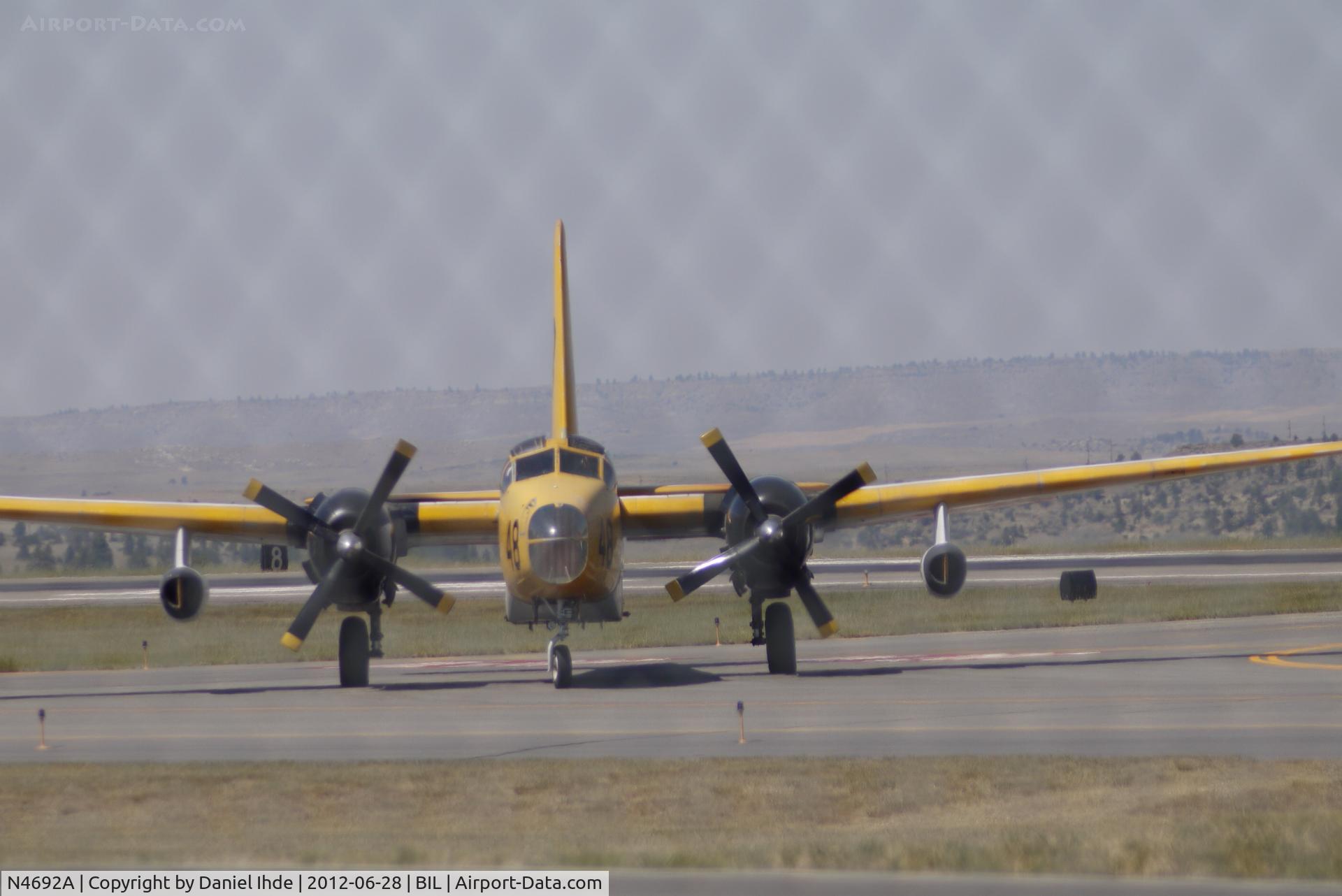 N4692A, 1961 Lockheed SP-2H (P2V-7S) Neptune C/N 726-7247, Neptune Aviation P-2 fighting the Dahl fire 45 miles north of KBIL and the Ash Creek fire about 100 miles SW of KBIL