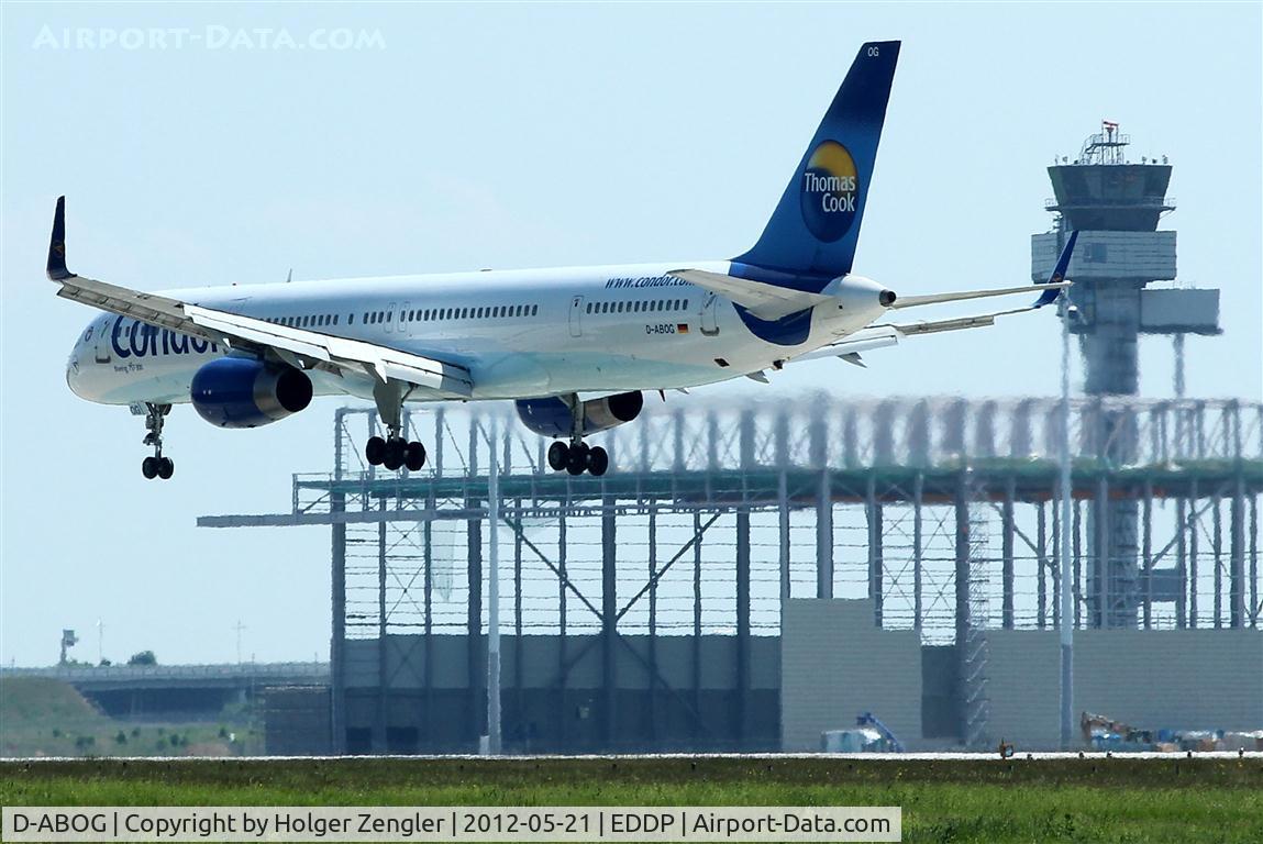 D-ABOG, 1999 Boeing 757-330 C/N 29014, Touch down in sight of the new AN 24 hangar....