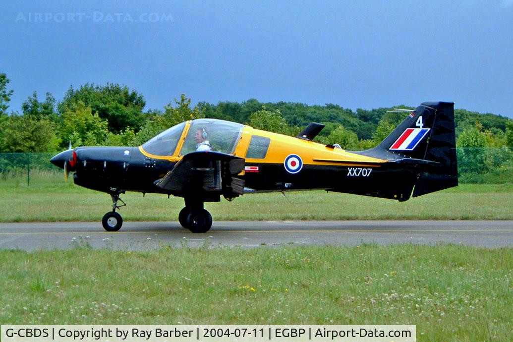 G-CBDS, 1975 Scottish Aviation Bulldog T.1 C/N BH120/356, Scottish Aviation Bulldog Series 120 [BH120/356] Kemble~G 11/07/2004. Marked XX707 coded 4.
