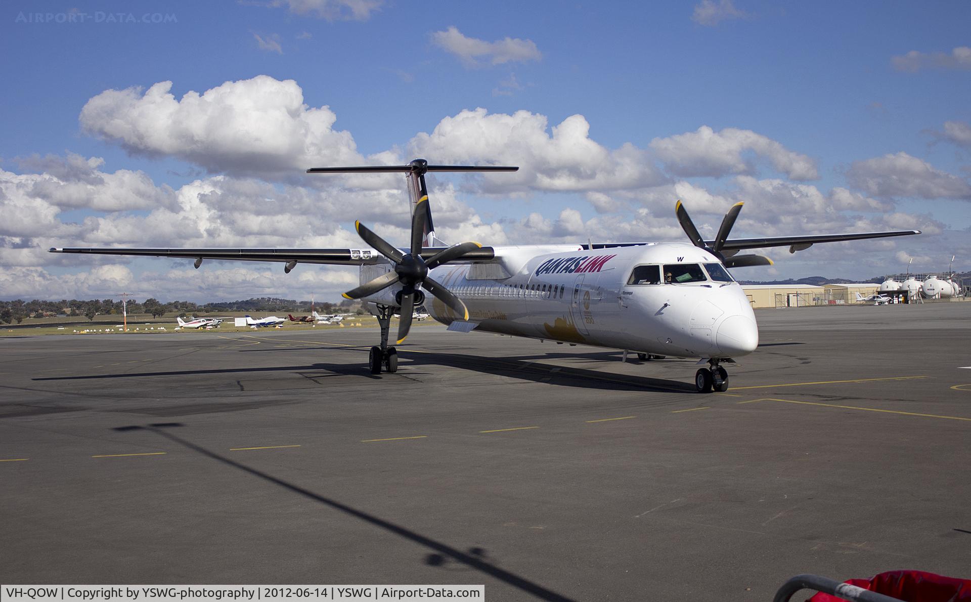 VH-QOW, 2009 De Havilland Canada DHC-8-402Q Dash 8 C/N 4285, VH-QOW on the tarmac at Wagga Wagga Airport