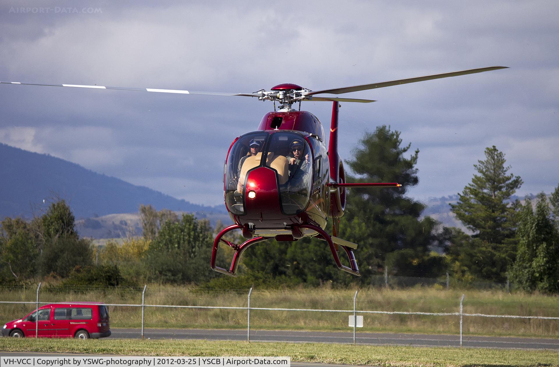 VH-VCC, 2002 Eurocopter AS-350B-3 Ecureuil Ecureuil C/N 3663, VH-VCC landing at Canberra Airport.
