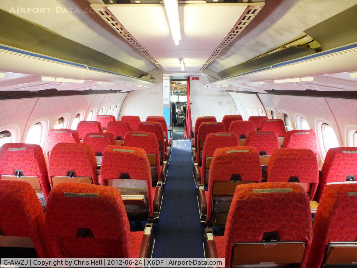 G-AWZJ, 1971 Hawker Siddeley HS-121 Trident 3B-101 C/N 2311, interior of HS-121 Trident 3B-101 preserved at the Dumfries & Galloway Aviation Museum