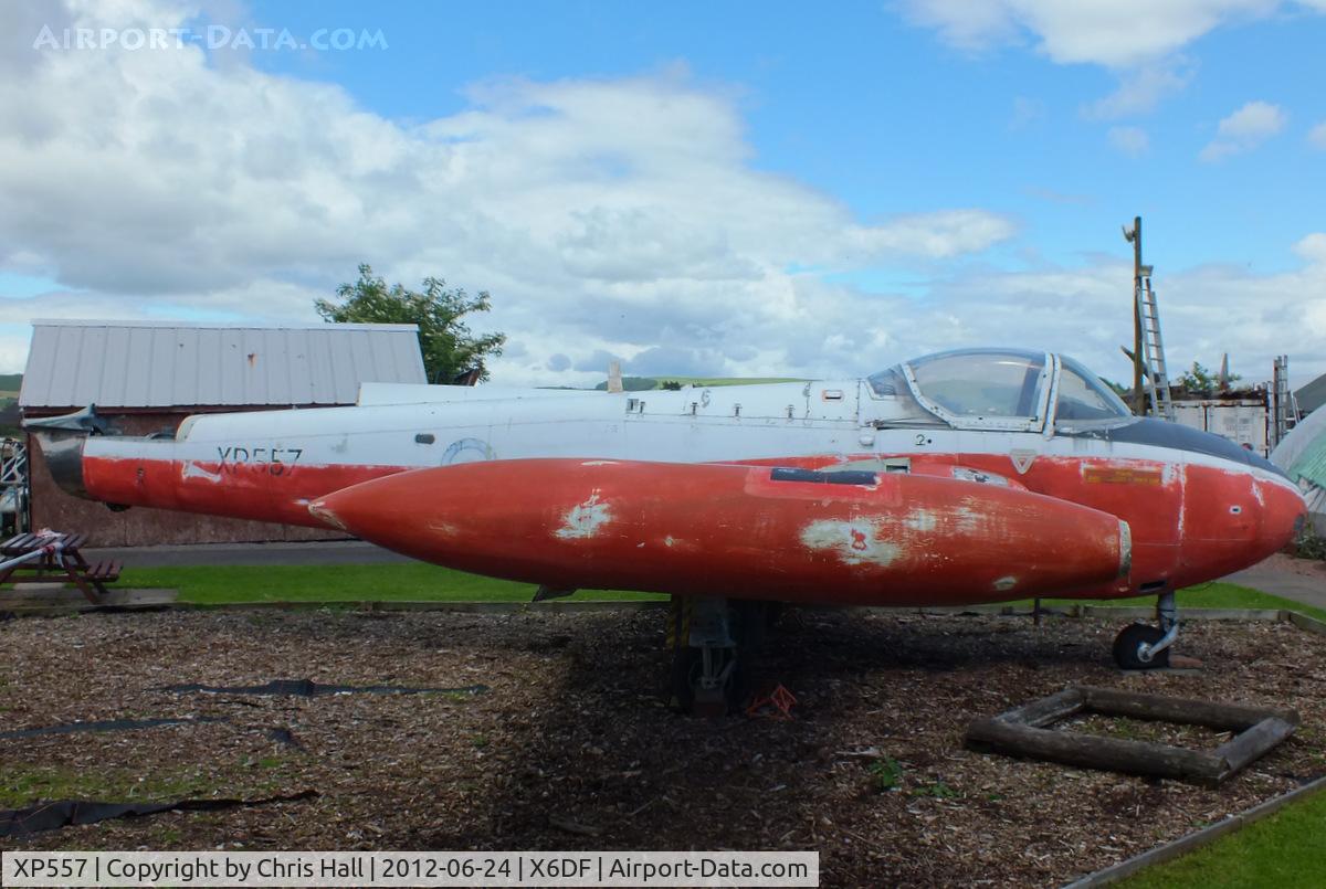 XP557, 1962 BAC 84 Jet Provost T.4 C/N PAC/W/14144, preserved at the Dumfries & Galloway Aviation Museum
