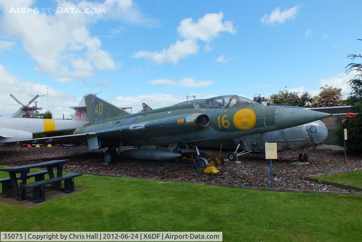 35075, Saab J-35A Draken C/N 35-075, served with 16 Wing (Flygflottilj F16) of the Swedish Airforce based at Uppsala between 1961 and 1976. Now on long term loan from The Imperial War Museum, Duxford.