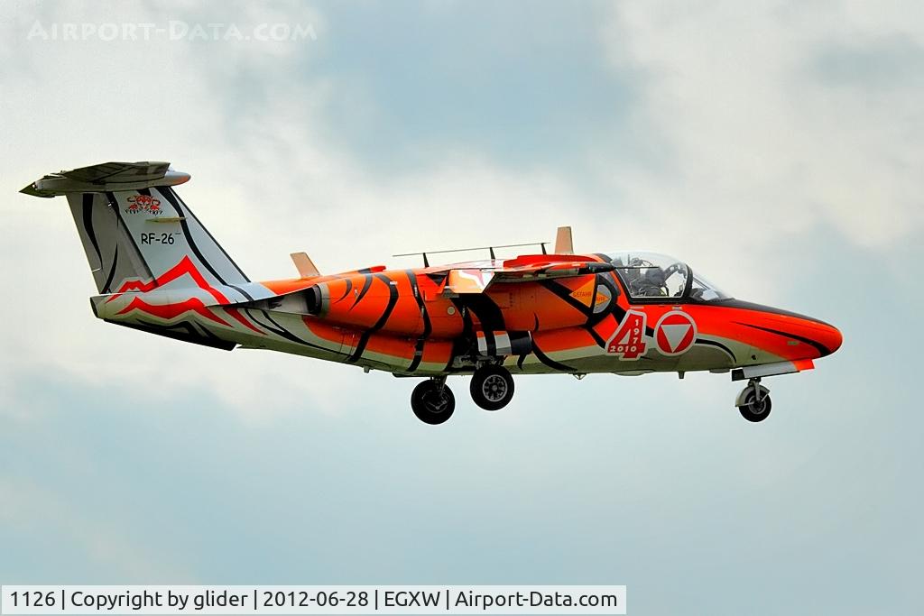 1126, Saab 105OE C/N 105426, Arrival at Waddington for 2012 air show in less than perfect weather.....thunderstorms all around for a fair part of the day!!