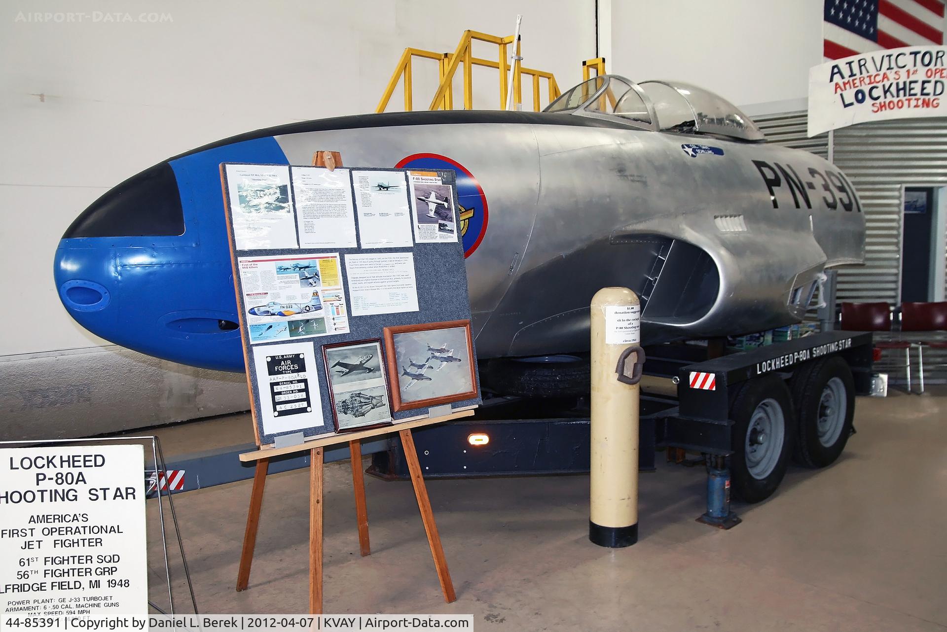 44-85391, 1954 Lockheed P-80A Shooting Star C/N 080-1414, The front fuselage of this Korean War classic is on display at the Air Victory Museum.