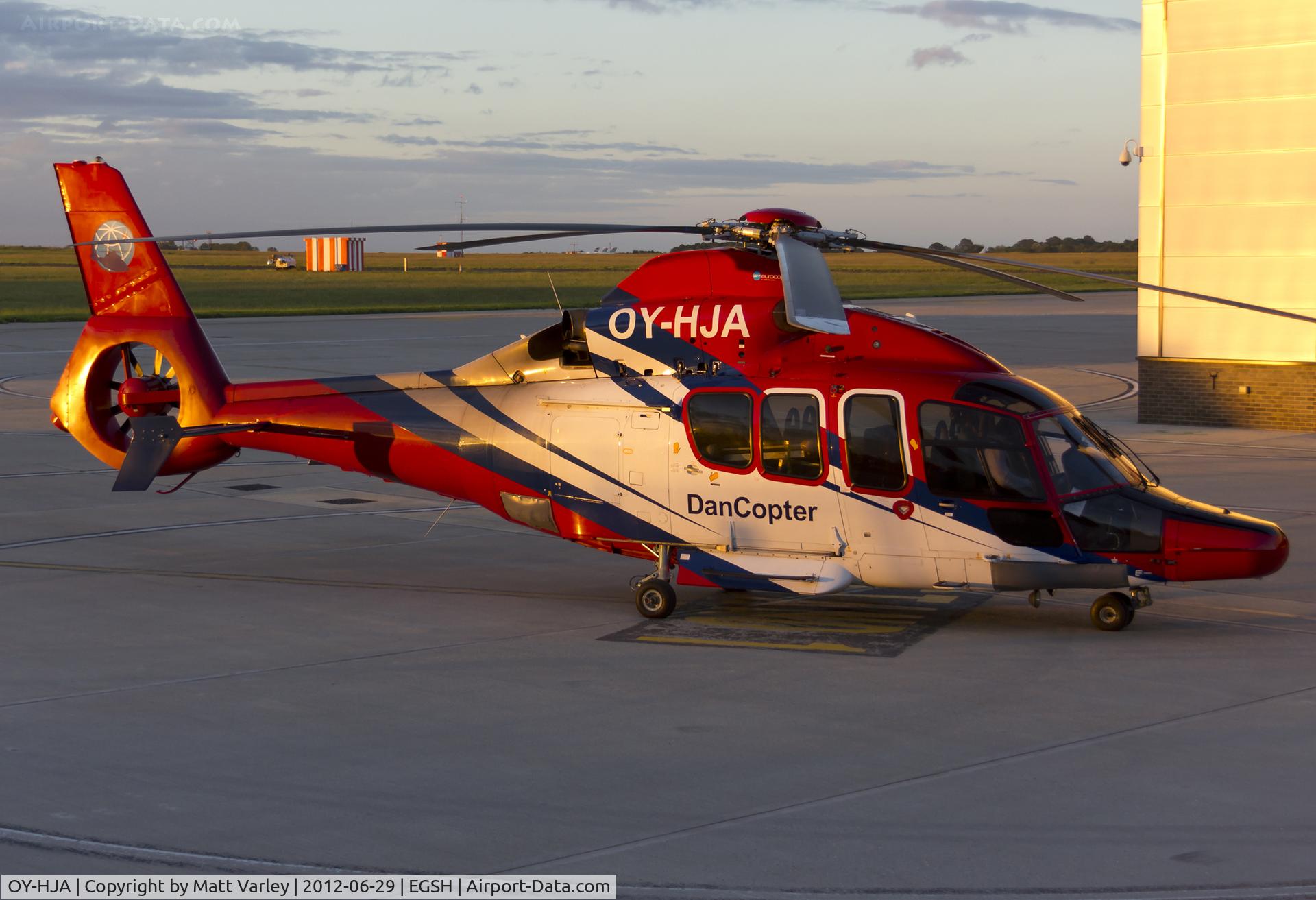 OY-HJA, 2009 Eurocopter EC-155B-1 C/N 6828, Sat on stand at SaxonAir in the last sun light of the day.