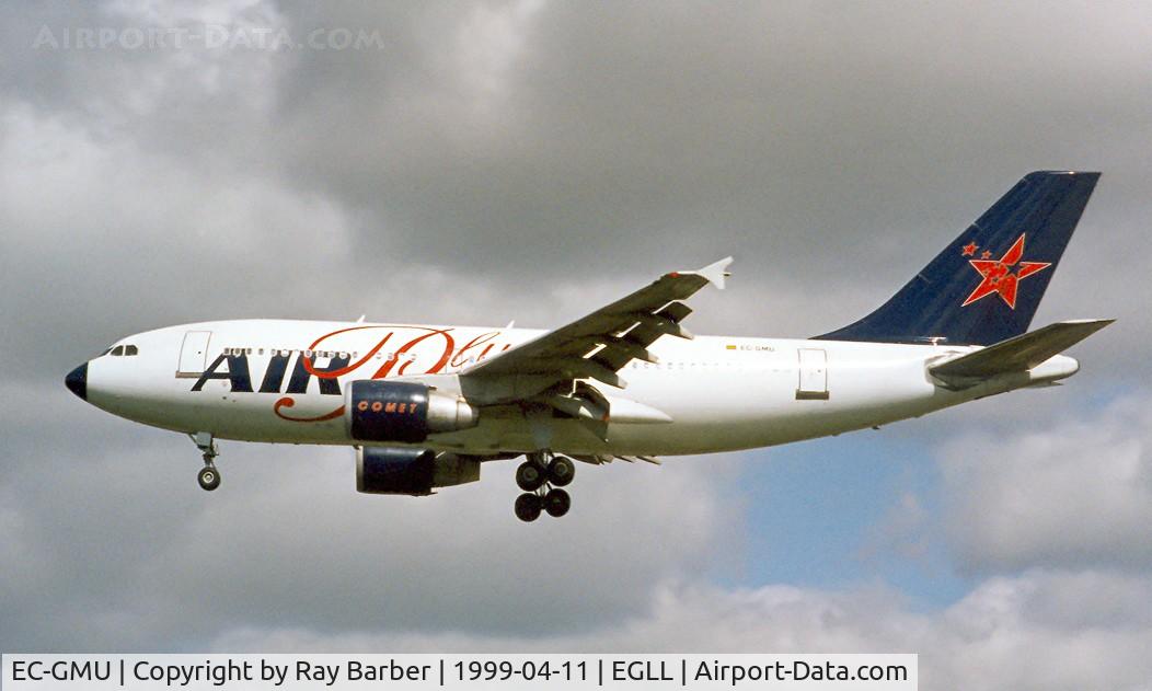EC-GMU, 1988 Airbus A310-324 C/N 451, Airbus A310-324 [451] (Air Plus Comet) Heathrow~G 11/04/1999. Broken up Opa Locka in 2009. Landing 27L.