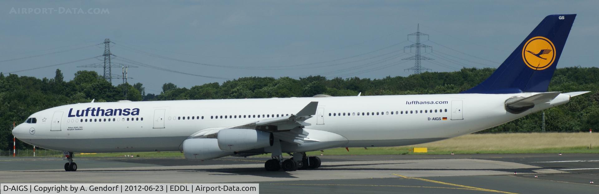 D-AIGS, 1999 Airbus A340-313 C/N 297, Lufthansa, is lining up Rwy 23L at Düsseldorf Int´l (EDDL)