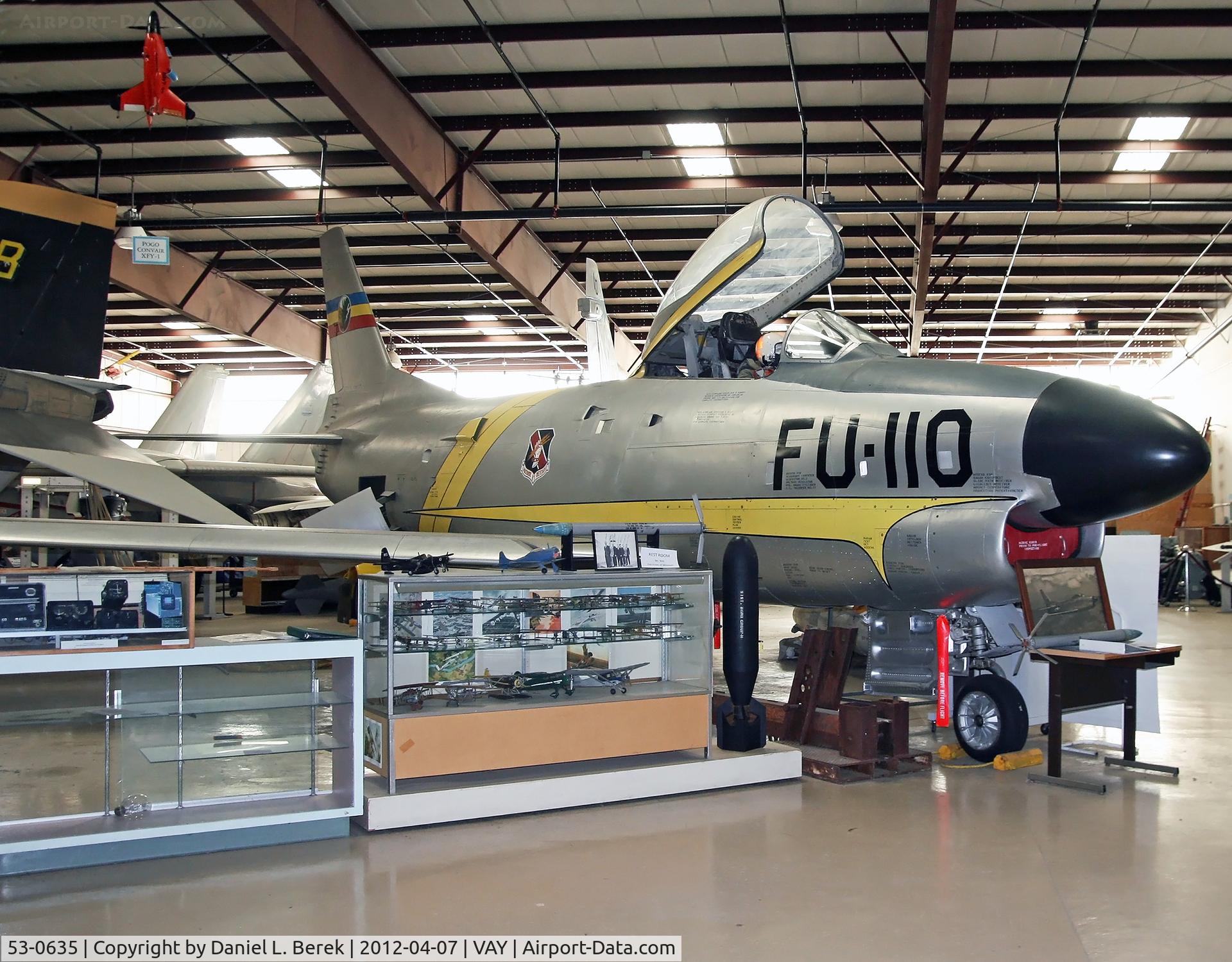 53-0635, 1953 North American F-86L Sabre C/N 201-79, The Air Victory Sabre is now indoors, albeit now wearing fictitious serial 52-10110.