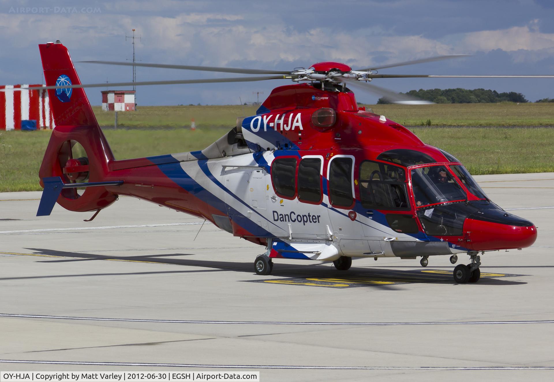 OY-HJA, 2009 Eurocopter EC-155B-1 C/N 6828, Sat on stand at SaxonAir after flying its north sea flight.