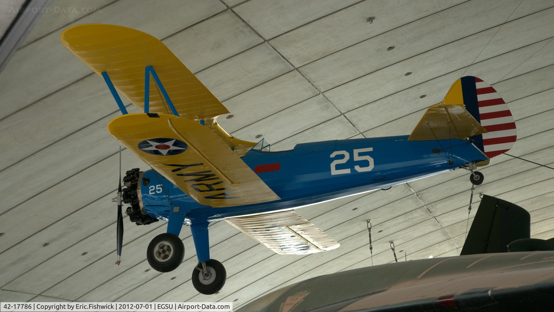 42-17786, 1941 Boeing PT-17 Kaydet (A75N1) C/N 75-1728, 1. 42-17786 in the American Air Museum, at the Imperial War Museum, Duxford.
