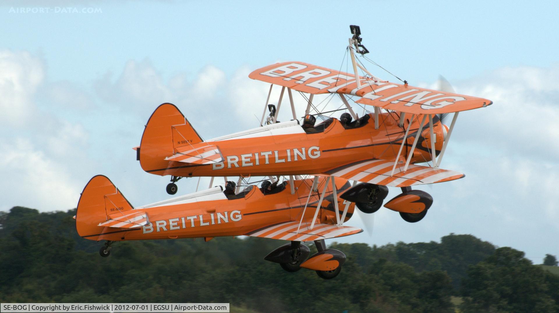 SE-BOG, 1942 Boeing N2S-3 Kaydet (B75N1) C/N 75-7128, 45. The Breitling Wingwalkers at another excellent Flying Legends Air Show (July 2012.)