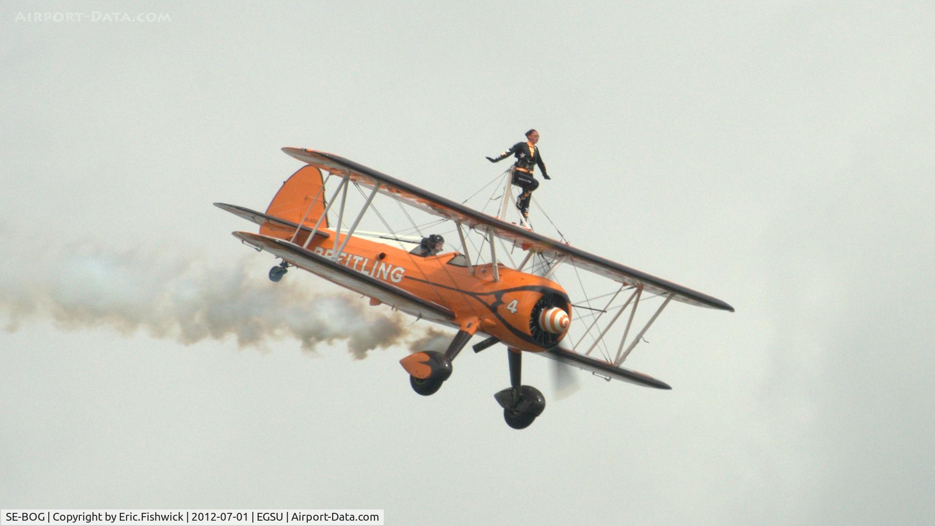 SE-BOG, 1942 Boeing N2S-3 Kaydet (B75N1) C/N 75-7128, 43. The Breitling Wingwalkers at another excellent Flying Legends Air Show (July 2012.)