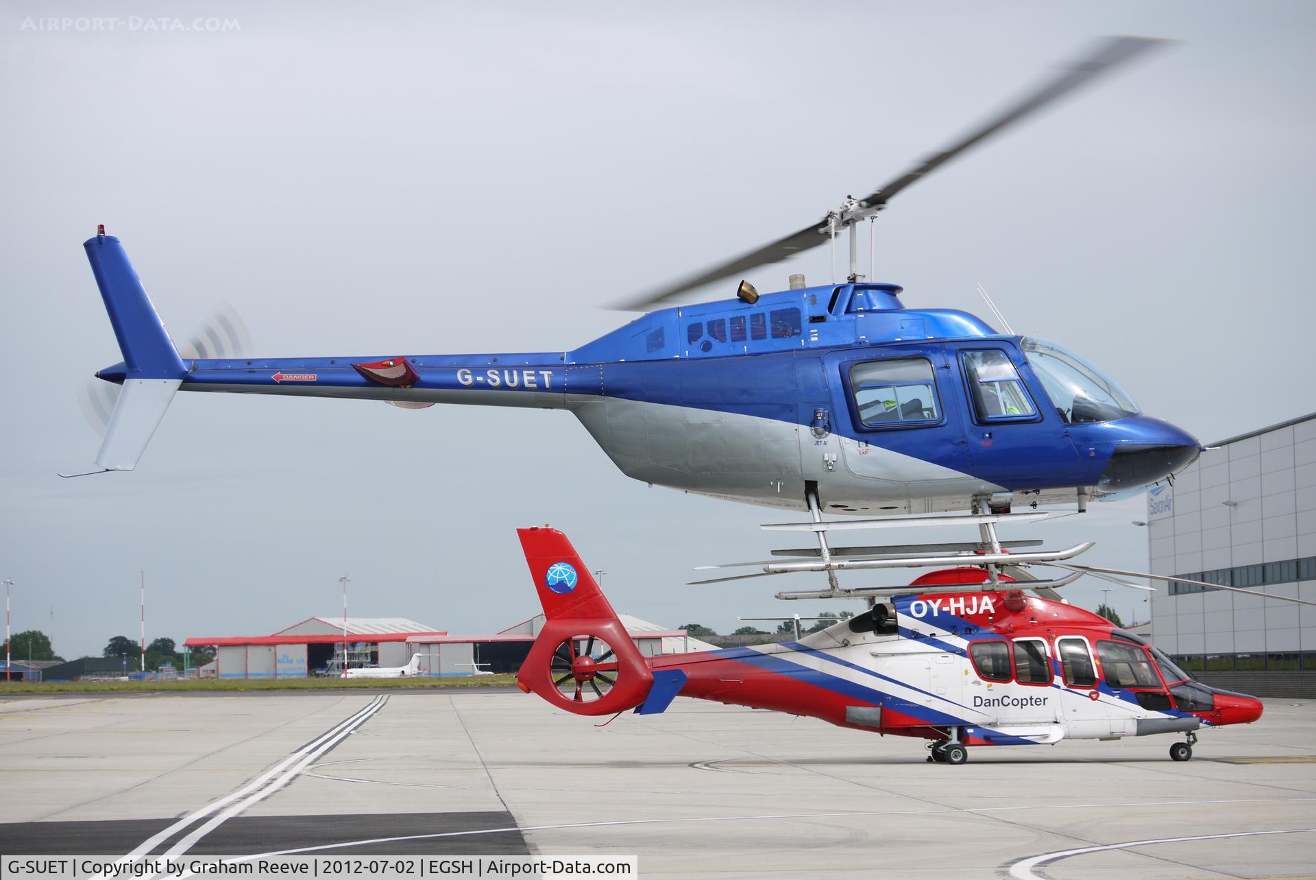 G-SUET, 1968 Bell 206B JetRanger II C/N 314, About to touch down.