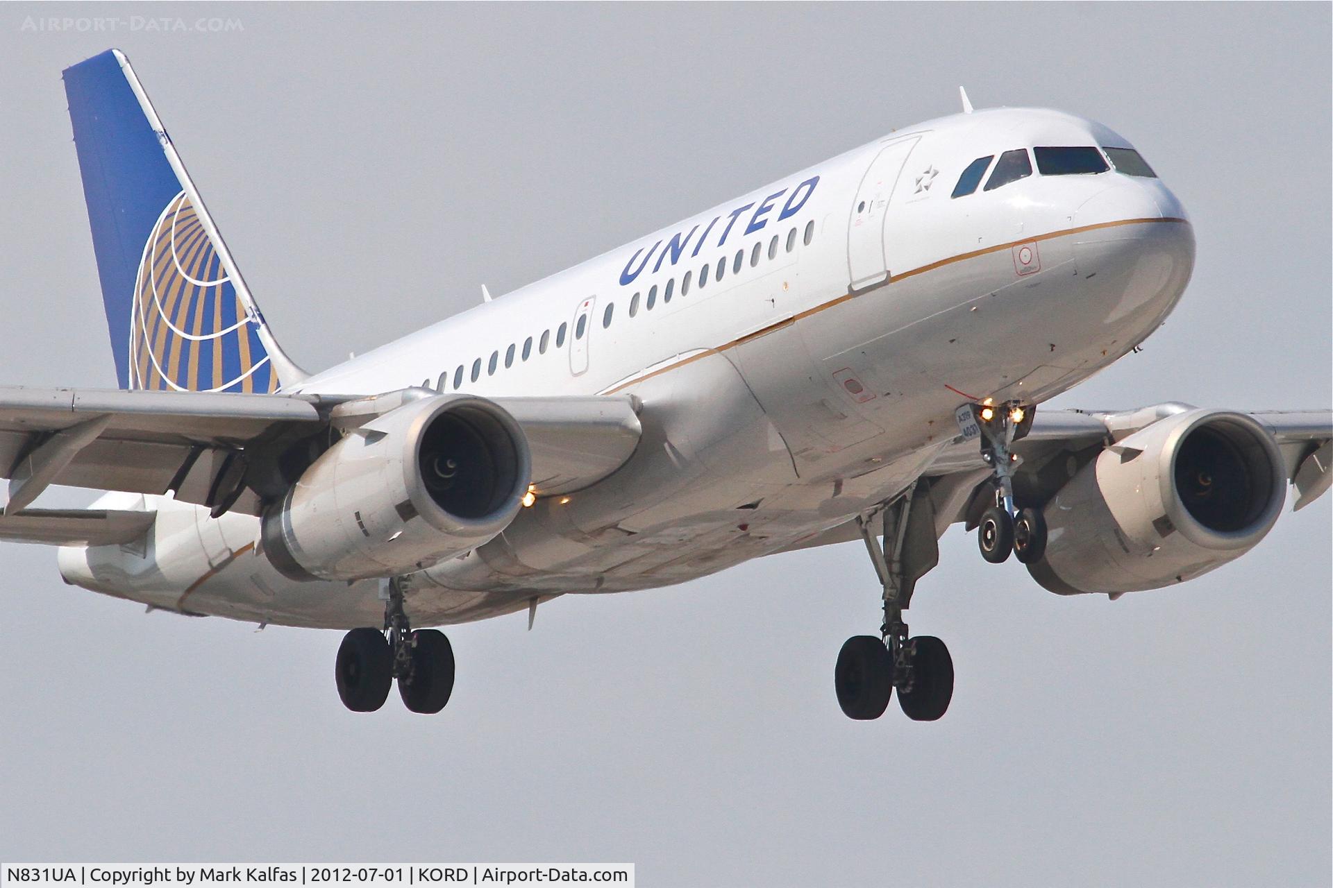 N831UA, 2000 Airbus A319-131 C/N 1291, United Airlines  Airbus A319-131, UAL665 arriving from Pittsburgh International /KPIT, RWY 14R approach KORD.