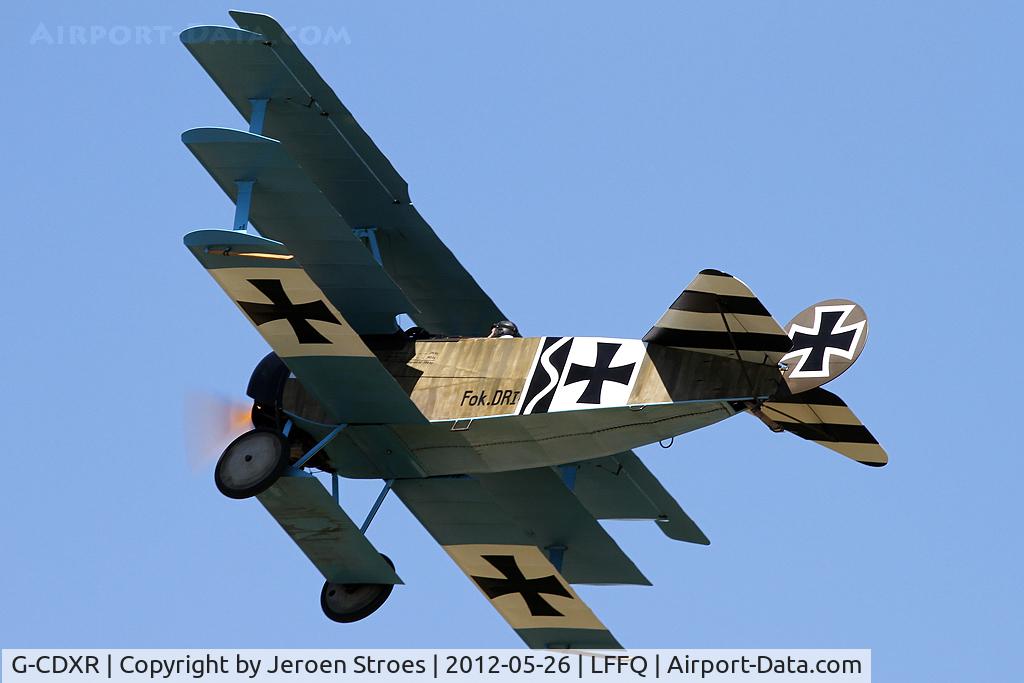 G-CDXR, 2006 Fokker Dr.1 Triplane Replica C/N PFA 238-14043, visitor at the annual airshow at LFFQ