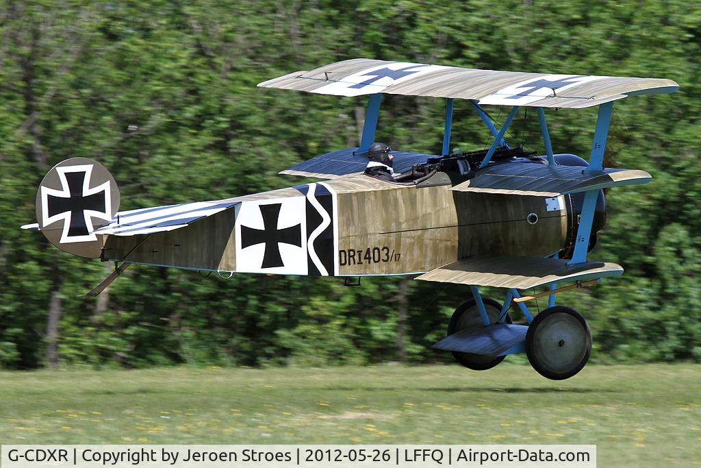 G-CDXR, 2006 Fokker Dr.1 Triplane Replica C/N PFA 238-14043, visitor at the annual airshow at LFFQ