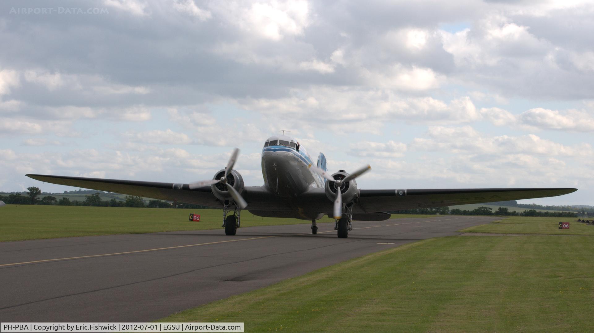 PH-PBA, 1943 Douglas DC-3C-S1C3G (C-47A-75-DL) C/N 19434, 3. PH-PBA departing Flying Legends Air Show (July 2012.)